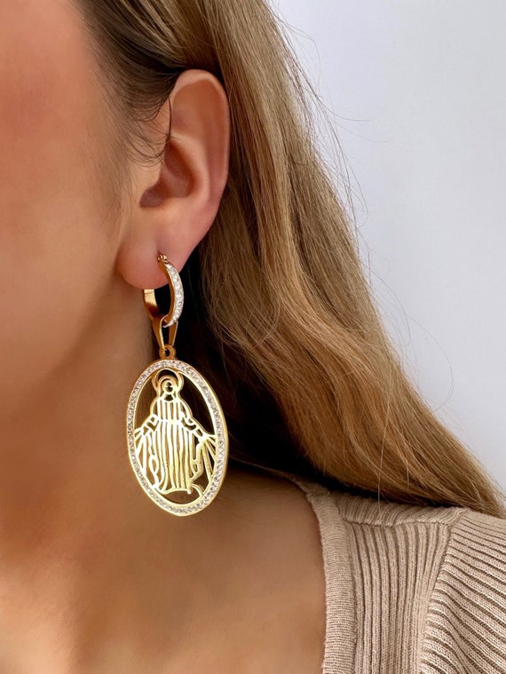 Gold Virgin Mary Earrings, Gold and Polymer Earrings, Two in One