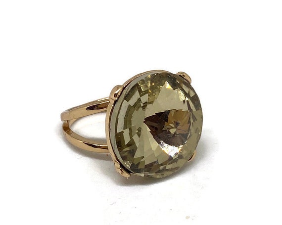 Gold Statement Ring Vintage, Champagne Crystal Rin