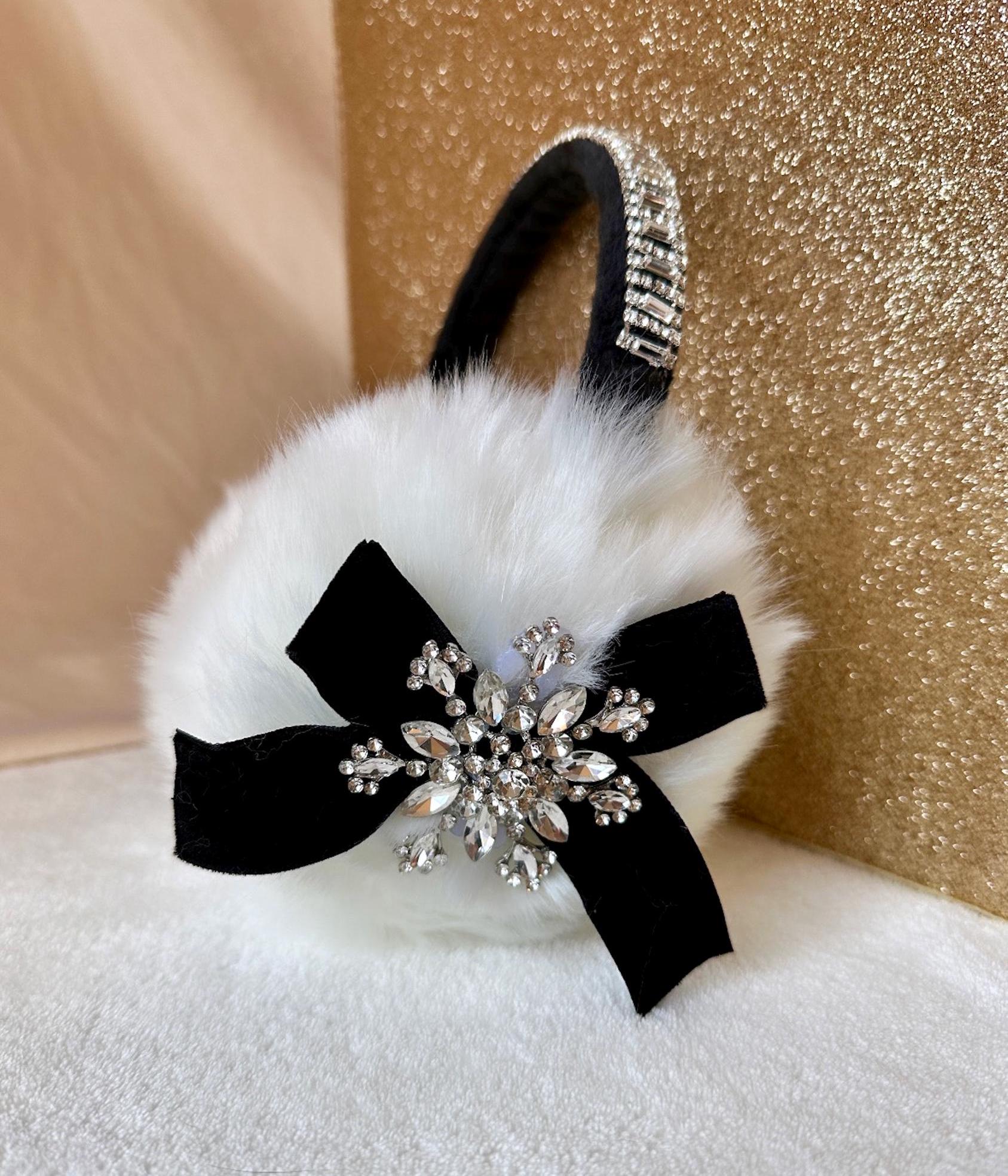 White Ear Muffs, Bow Earmuffs, Christmas Earmuffs, Faux Fur 
