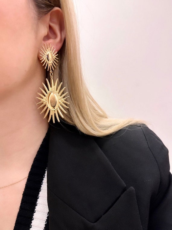 Sunburst Earrings Large Gold Earrings Sun Earrings Chunky Gold