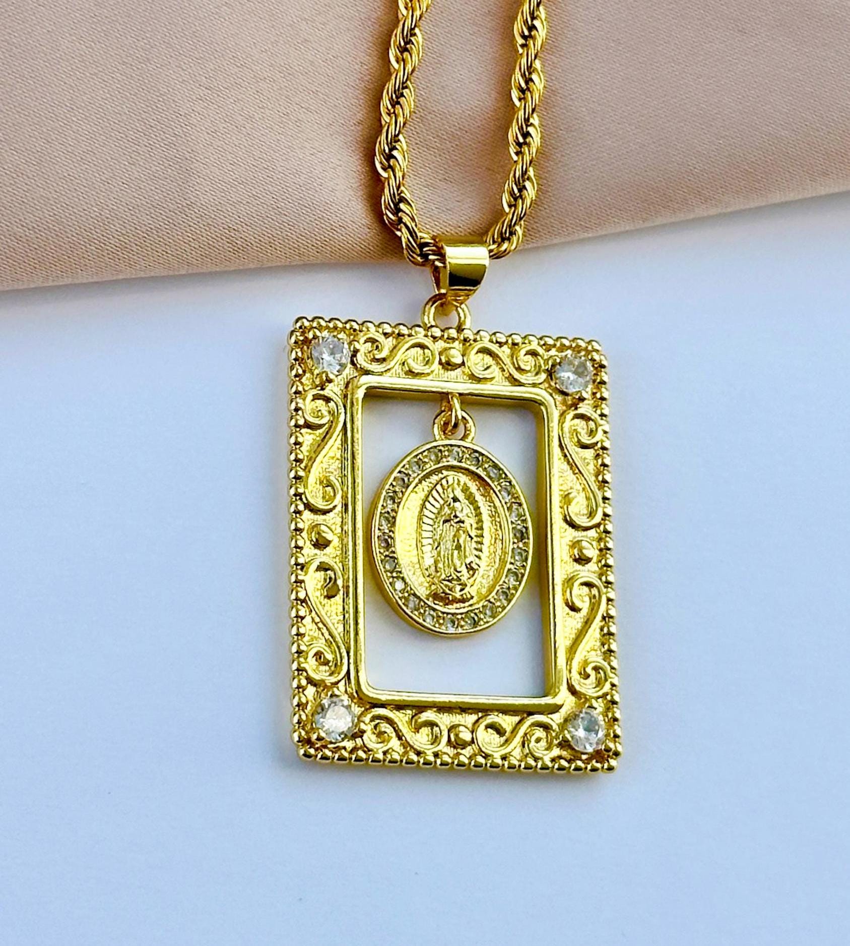 Gold Virgin Mary Necklace 14K, Virgin Mary Pendant 14K Gold, Virgin ...