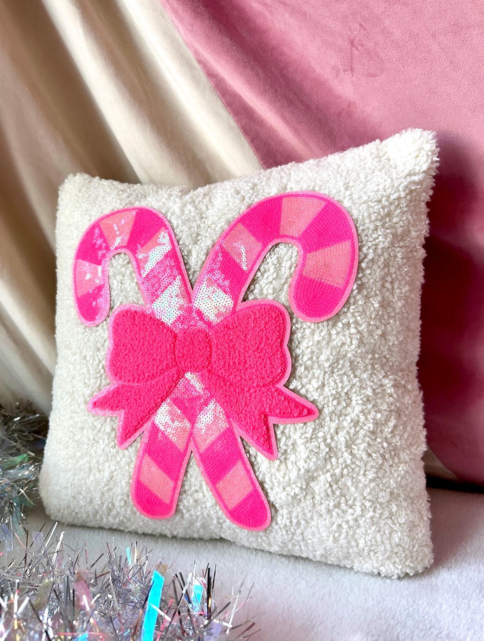 Candy Cane Pillow Cover, Pink Christmas Decor, Pink Candy Cane