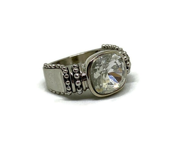 Silver Gemstone Ring, Silver Crystal Ring, Clear C