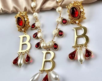 Anne Boleyn Style Necklace, Renaissance Jewelry Sets, Anne Boleyn Pendant, Anne Boleyn Earrings Tudor Jewelry Tudor Jewellery Pearl Necklace