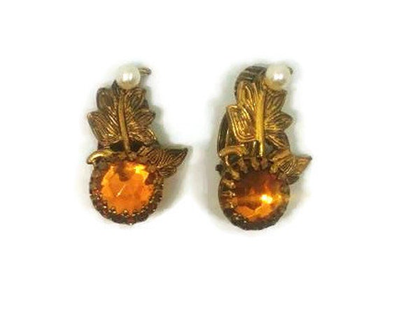 Brass Leaf Earrings - Vintage Leaf Earrings - Leaf