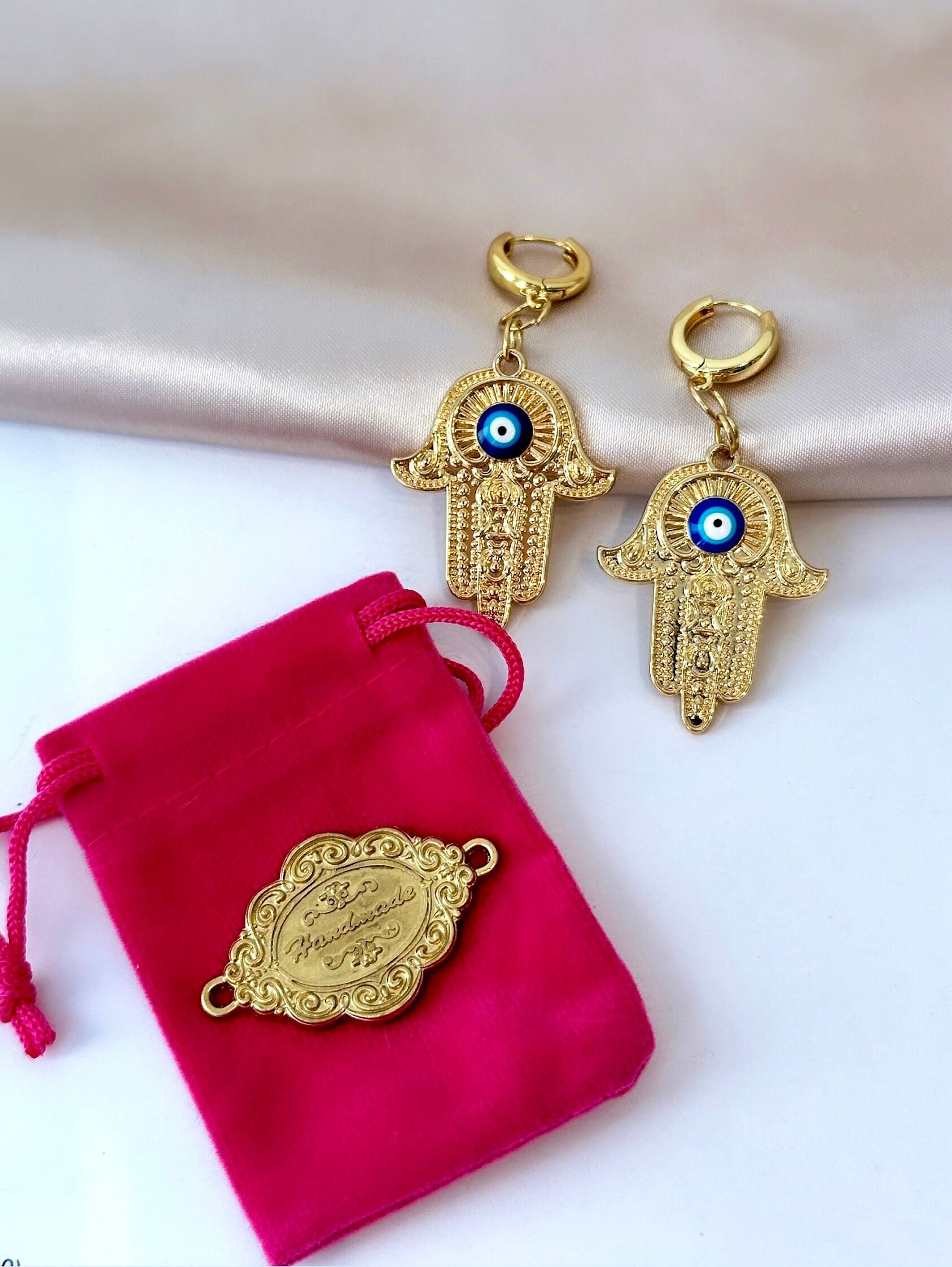 Elli. Ohrringe Creolen Anhänger Hamsa Hand Zirkonia 925 Silber