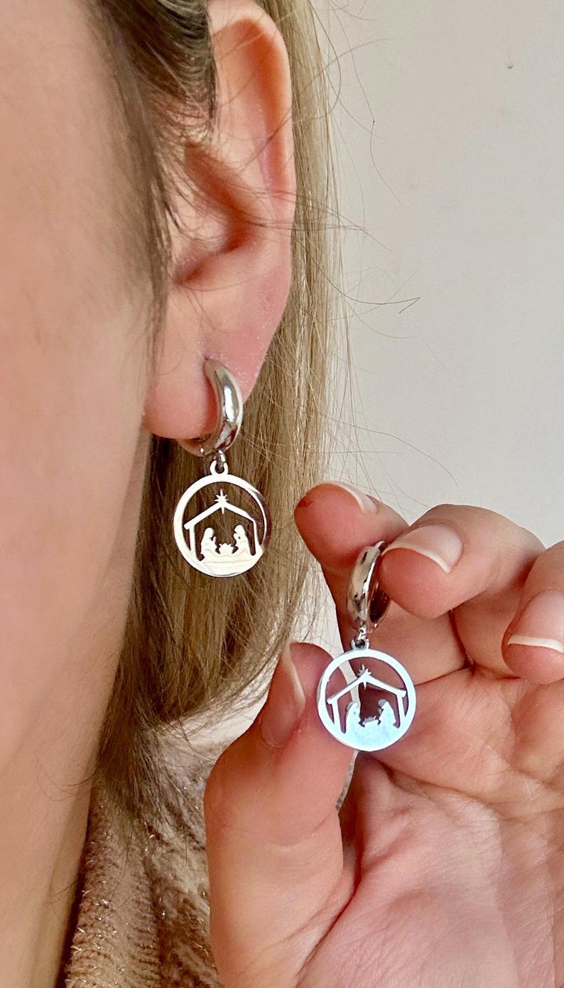 nativity earrings
silver christmas
christmas earrings
silver hoop earrings
religious earrings
religious christmas
christmas hoops
silver hoop earring
nativity scene
nativity jewelry
catholic earrings
catholic gifts
religious gifts