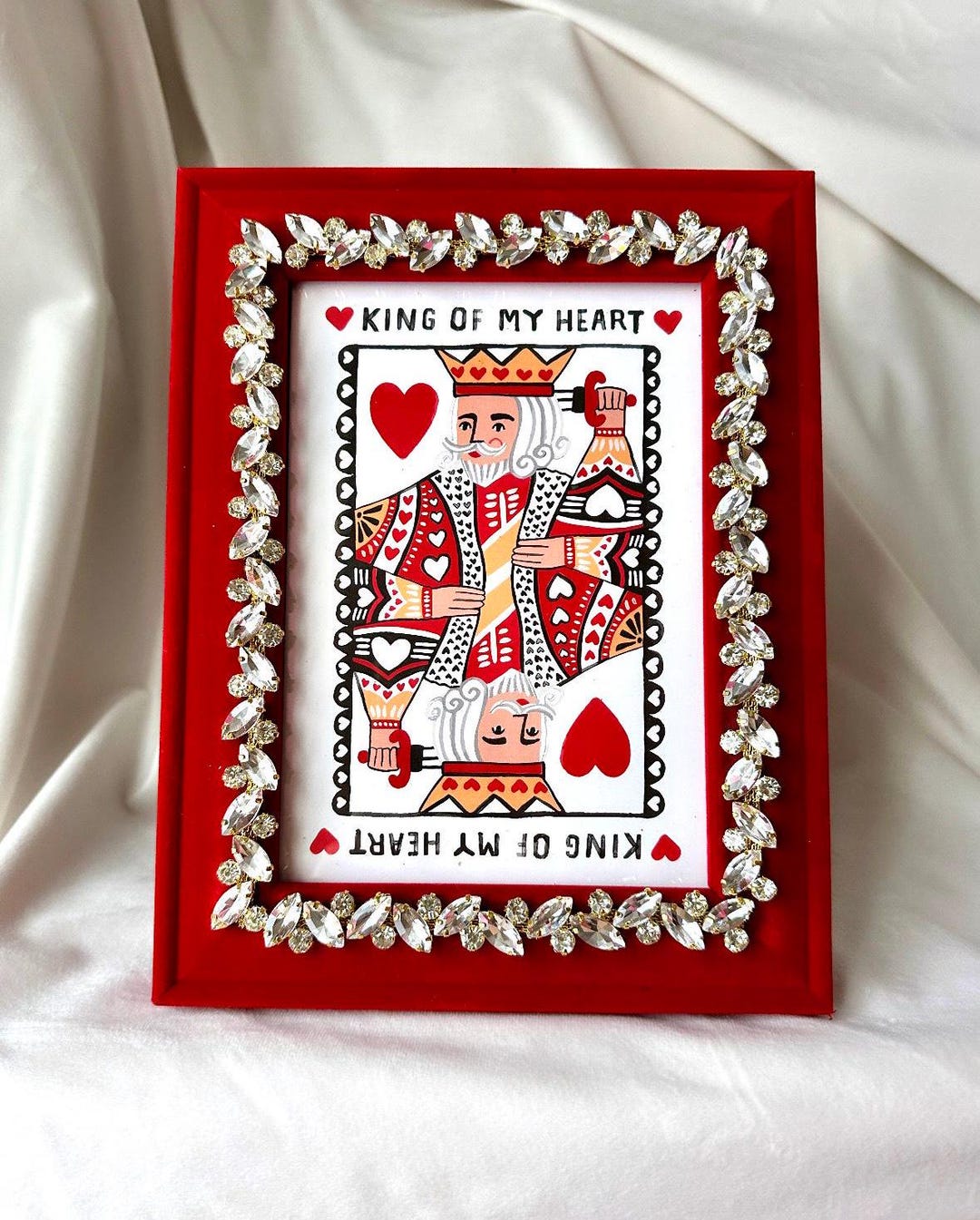 Playing Cards Rhinestone King of My Heart Card, Playing Card Valentines Picture With Frame, Red ...