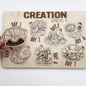 Creation Puzzle | Wooden Puzzle | Bible Puzzle | Genesis 1 Puzzle | Christian Toys | Christian Homeschool Resource