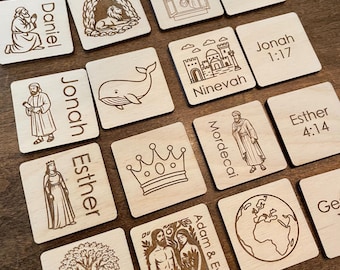 Old Testament Matching Game: Engraved Wooden Bible Learning