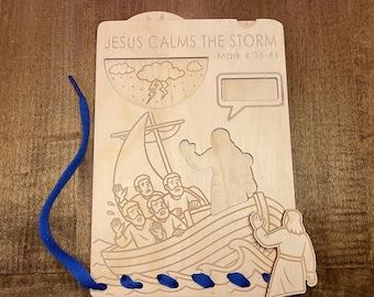 Jesus Calms The Storm Wooden Activity Board: Interactive Bible Story