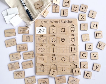 Wooden CVC Word Builder | Hands-On Phonics Learning for Kids | Montessori-inspired | Homeschool Learning Tool