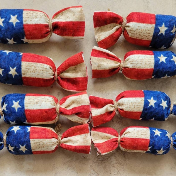 Primitive Candy Bowl Filler Ornies Tier Tray Decor Accents "Candy Kisses" 8 pc Americana Patriotic Red White Blue