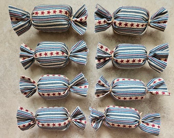 Patriotic Bowl Filler Ornies 8 Pc Candy  Primitive Americana Tier Tray Decor Red White Blue Stripes Fabric