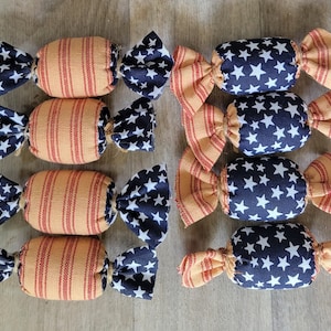 Primitive Bowl Filler Ornies Fabric Tier Tray Decor Accents Candy Kisses 8 pc Americana Patriotic Stars Stripes