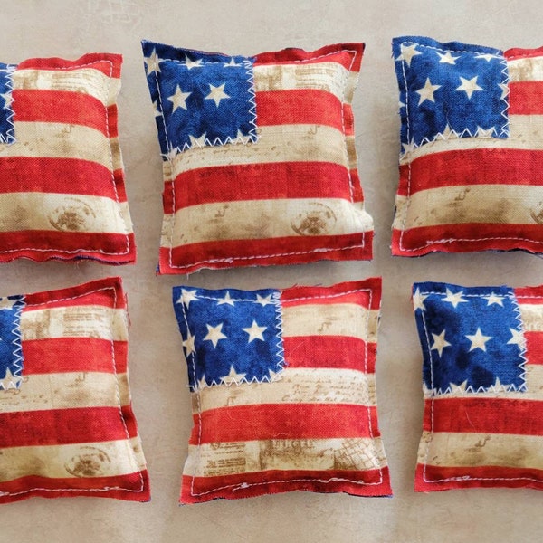 Primitive Bowl Filler Ornies Flag Mini Accent Fabric Pillow Tier Tray Decor 6 pc Americana Red White Blue