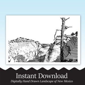 New Mexico Landscape - Digital Hand Drawn Instant Download