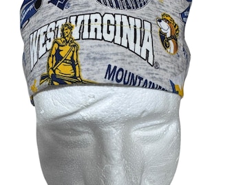 Gray WVU Mountaineers Scrub Cap Unisex Surgical Hat or bouffant Handmade