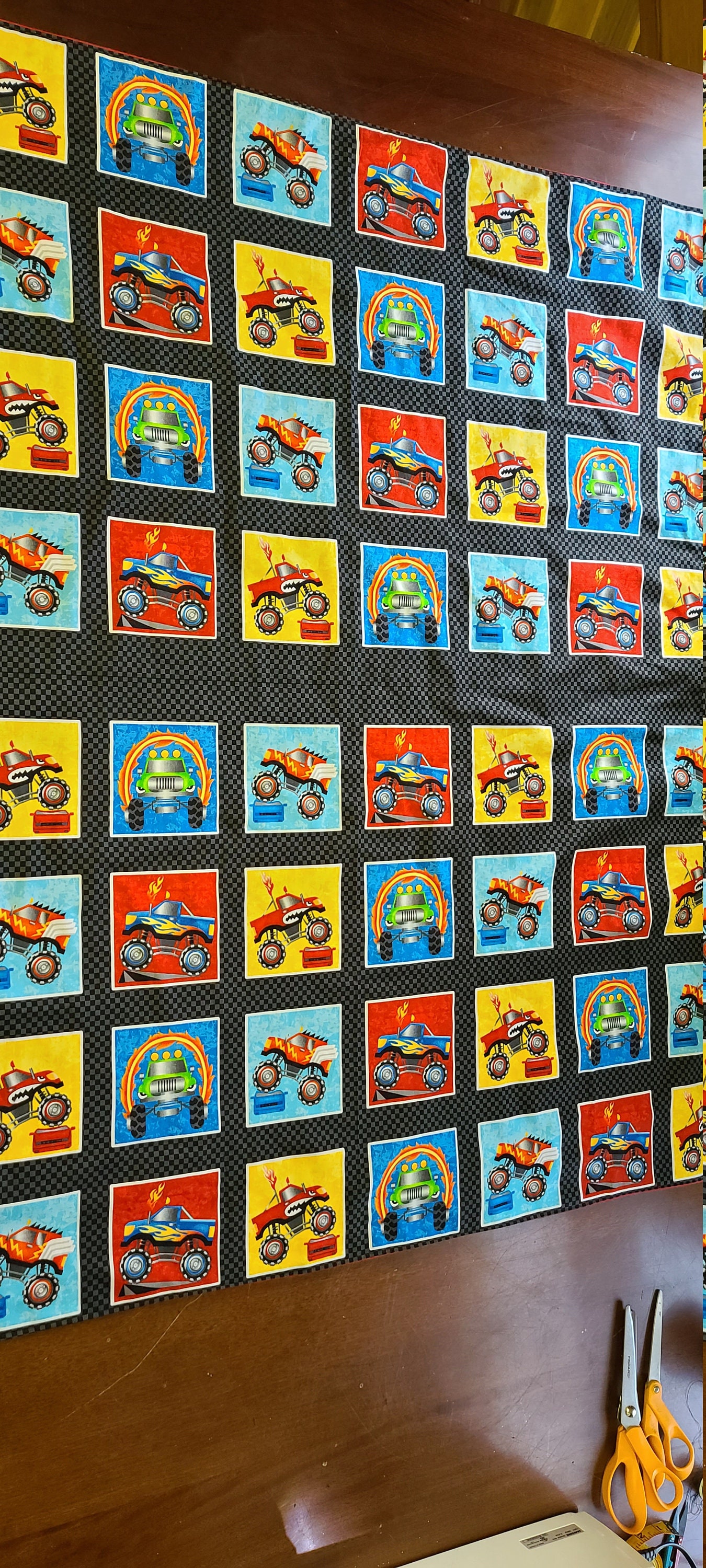 Monster Truck baby/Toddler Blanket on red cotton fleece Smoke | Etsy