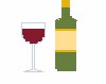 Small Wine Glass and Bottle Cross Stitch Pattern