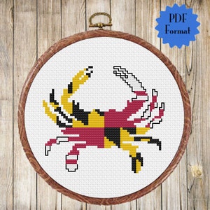 Maryland Flag Crab Inspired Cross Stitch Pattern