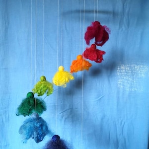 Needle Felted Fairy Mobile: Rainbow Wool Nursery Decor