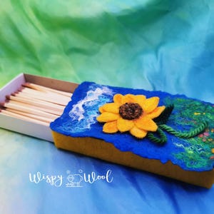 Sunflower matchbox, Waldorf inspired, wet felted and needle felted