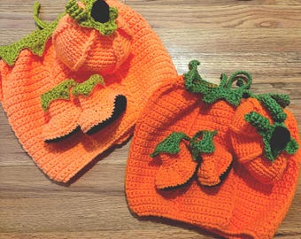 Handmade Crochet Pumpkin Baby Halloween Costume | Baby Fall Outfit | Autumn Photoshoot | Halloween Photoshoot | Pumpkin Patch Baby Outfit