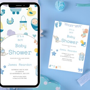 Baby Boy Blue Shower Einladung Vorlage zum Ausdrucken, Baby-Dusche-Einladung, Baby-Dusche einladen