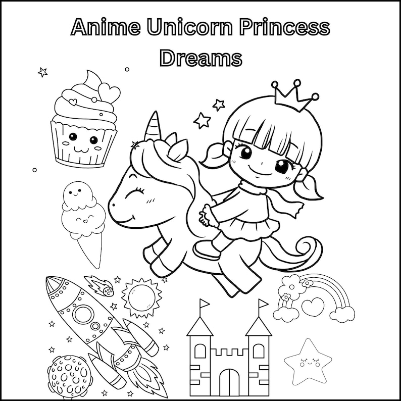 Anime Unicorn Princess Princess Dreams Coloring Page for Kids - Etsy