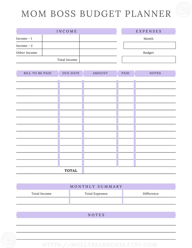 Mom Boss Budget Planner Bundle Printable Instant Download Pink Lavender