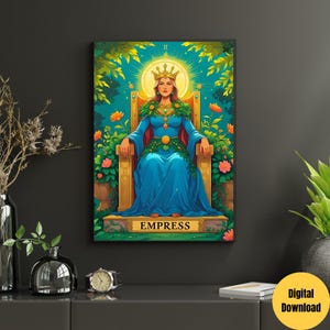Tarotkaartkunst "The Empress" – vintage digitale print voor bohodecor