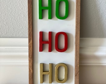 Ho Ho Ho sign, Christmas Sign, Colorful Christmas Decor, Christmas Wall Art, Holiday Wall Decor, Modern Christmas Decor,