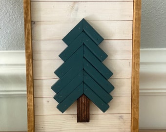 Wood Christmas tree, pine tree frame farmhouse Christmas winter decor, rustic framed sign