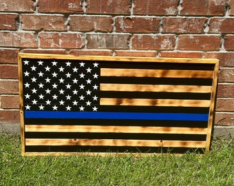 Blue Line Flag, Police Flag, Thin Blue Line, Back The Blue, Thin Blue Line svg, Wood Flag, Wooden Flag, Police Wife, Police Officer Gift