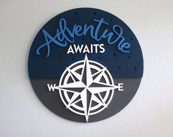 Adventure awaits, adventure sign, travel sign, themed decor, kid wall decor, nursery decor, nursery gift, travel gift, kid room decor,