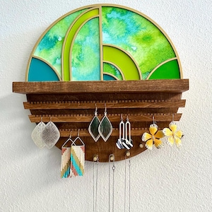 Jewelry Display Organizer, Jewelry Organizer Wall Mounted, Unique Jewelry Holder, Wood Earring Holder, Jewelry Display Holder,