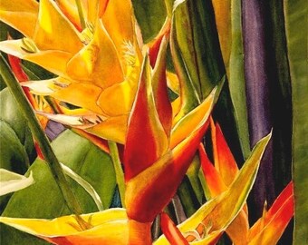 Vertical Heliconia Painting 16x20 Art Print