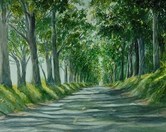 Kauai Tree Tunnel Painting Matted Art Print
