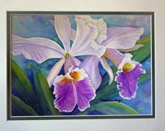 Orchid Painting Matted Art Print