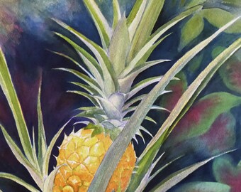 Vertical Pineapple Painting Matted Art Print