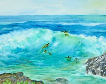 Turtle Honu Kauai Painting Matted Art Print