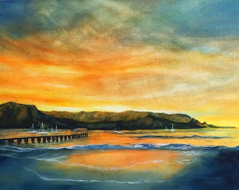 Hanalei Bay Painting 5x7 Matted Art Print