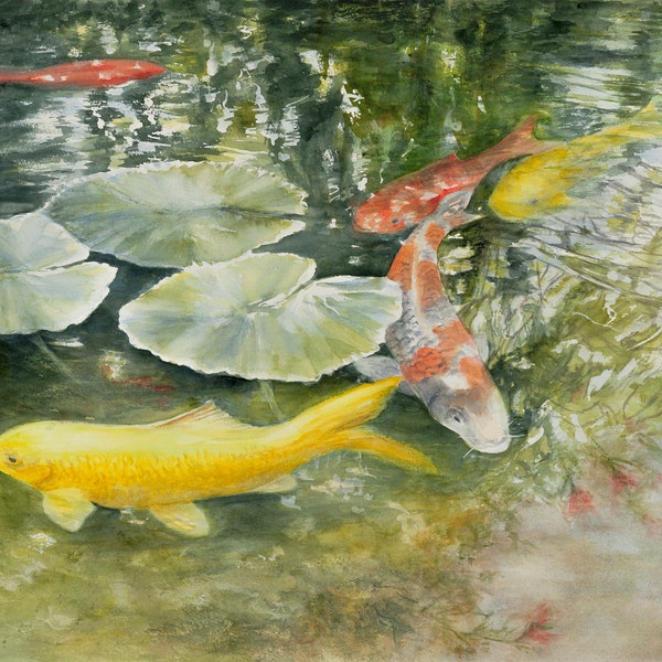 Koi Pond Painting Etsy