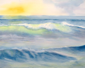 Ocean Sunrise Painting Matted Art Print