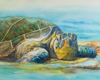 Honu Turtle Painting 8x11 Matted Art Print