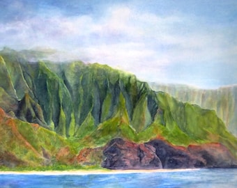Na Pali Kauai Painting Matted Art Print