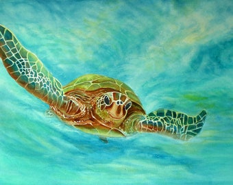 Turtle Painting Matted Art Print