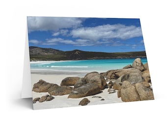 10 tarjetas de felicitación plegadas de playa en blanco, personalizables, con foto original, para toda ocasión.
