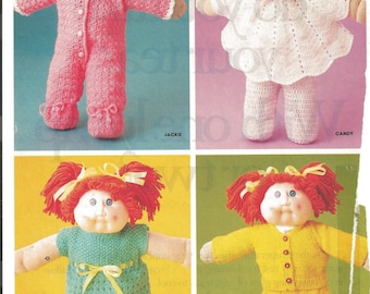 Muñeca Cabbage Patch Ocho patrones de punto y crochet Ropa Círculo familiar 1985 Vintage